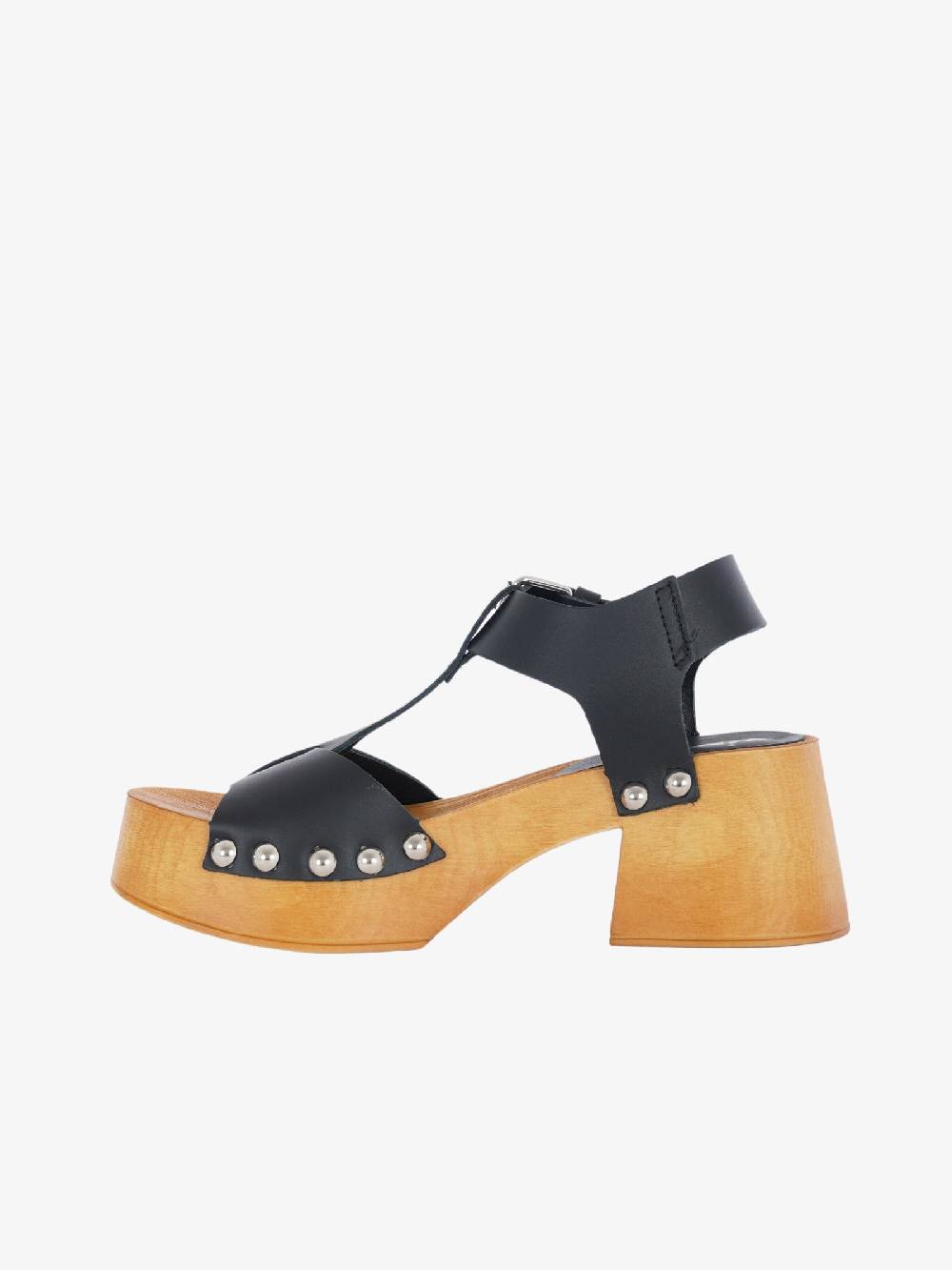 VINTAGE Sandali Con Plateau Donna In Pelle Nero