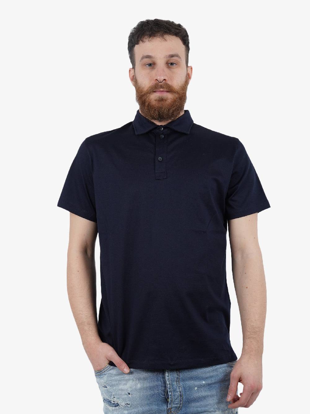 WHITE OVER Polo In Cotone Uomo Blu Scuro