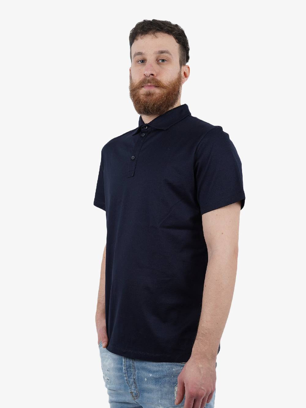 WHITE OVER Polo In Cotone Uomo Blu Scuro