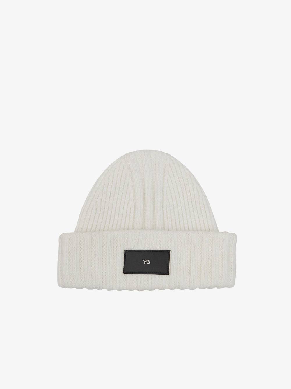 Y-3 Cappello beanie knit in lana talco/nero