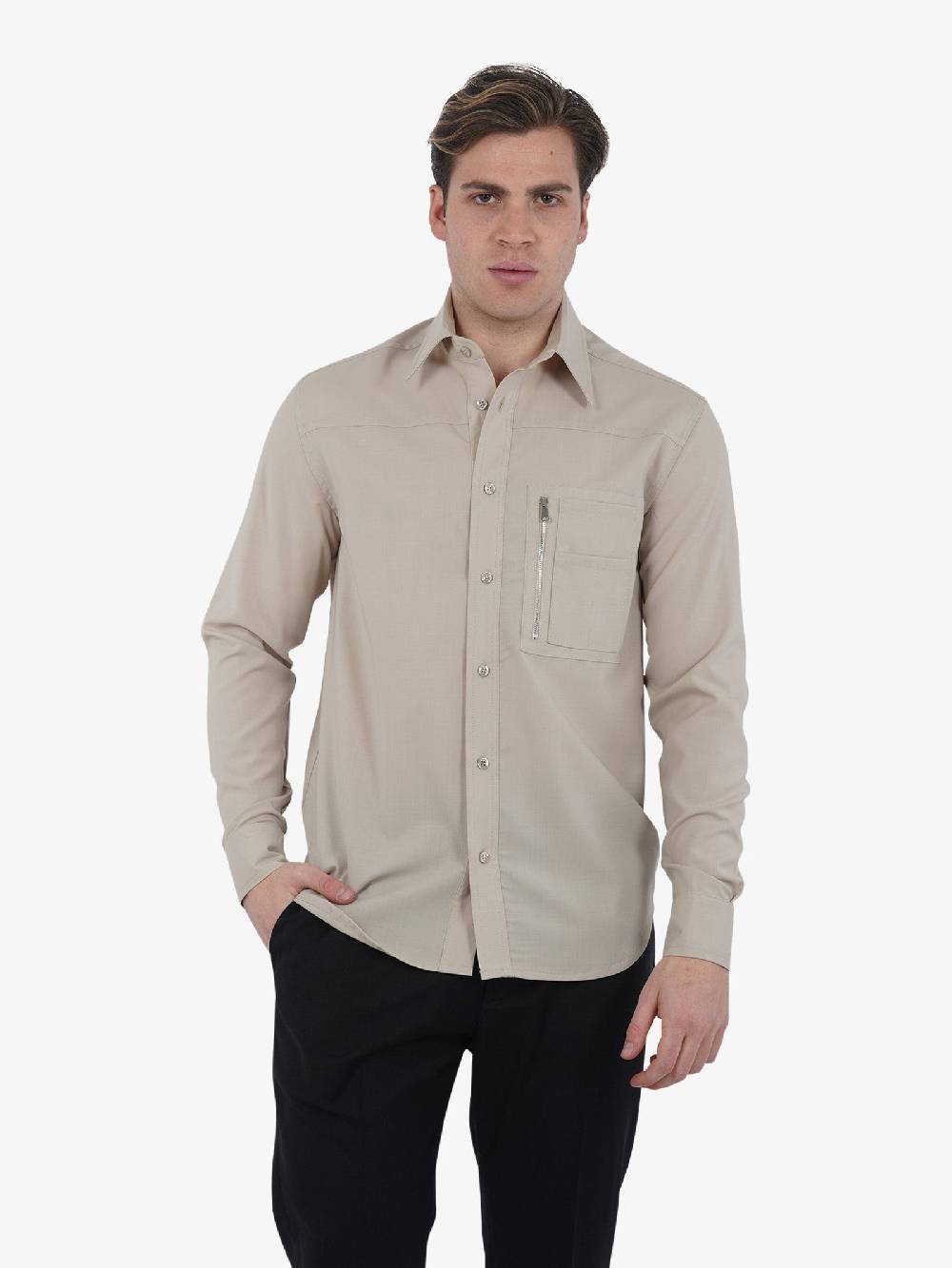 YES LONDON Camicia XCM7164 uomo lana beige