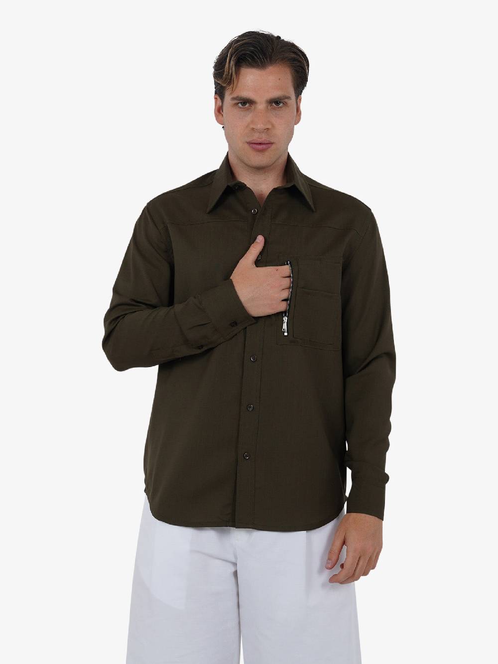 YES LONDON Camicia XCM7164 uomo lana verde