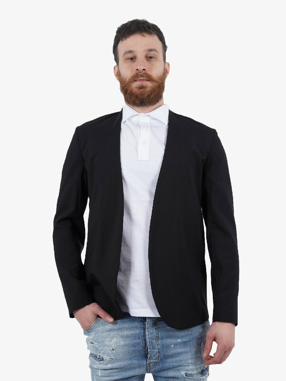 YES LONDON Giacca Senza Abbottonatura Uomo Nera