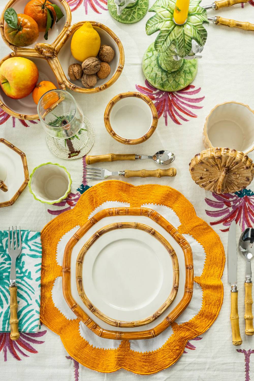 Les Ottomans Bamboo Handpainted Ceramic Plates BAB01