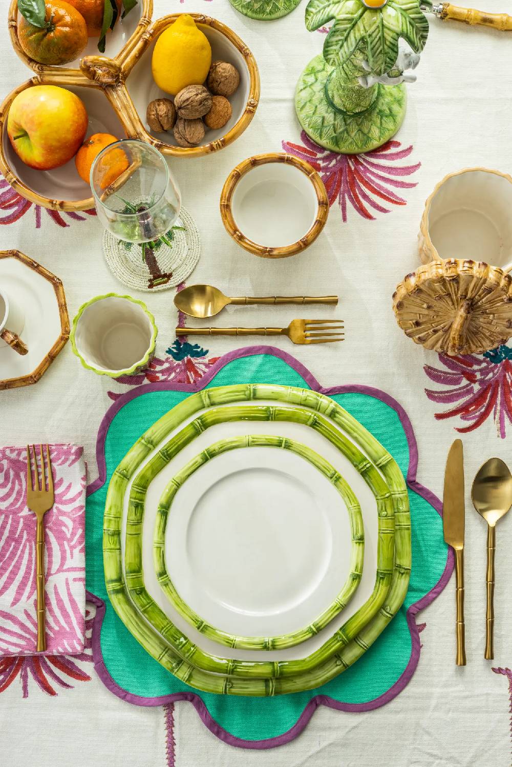 Les Ottomans Bamboo Handpainted Ceramic Plates BAB02