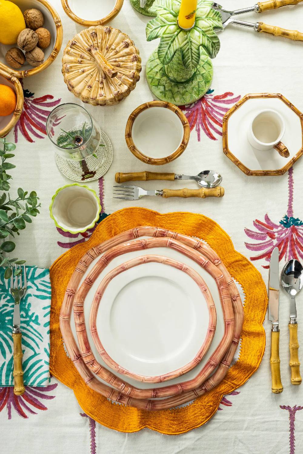 Les Ottomans Bamboo Handpainted Ceramic Plates BAB03