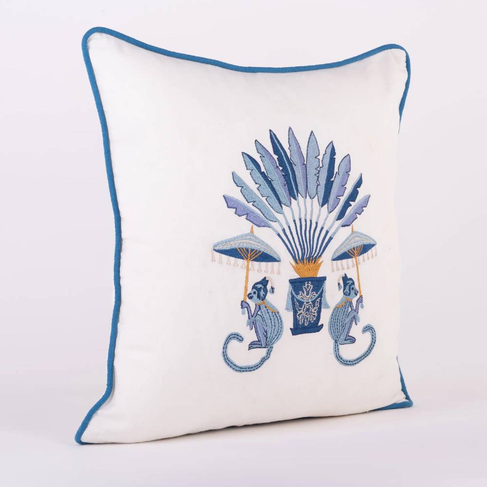Les Ottomans Hand-embroidered Cotton Cushion EBC14b