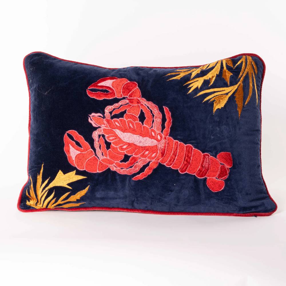 Les Ottomans Hand-embroidered cotton velvet cushion EBC17