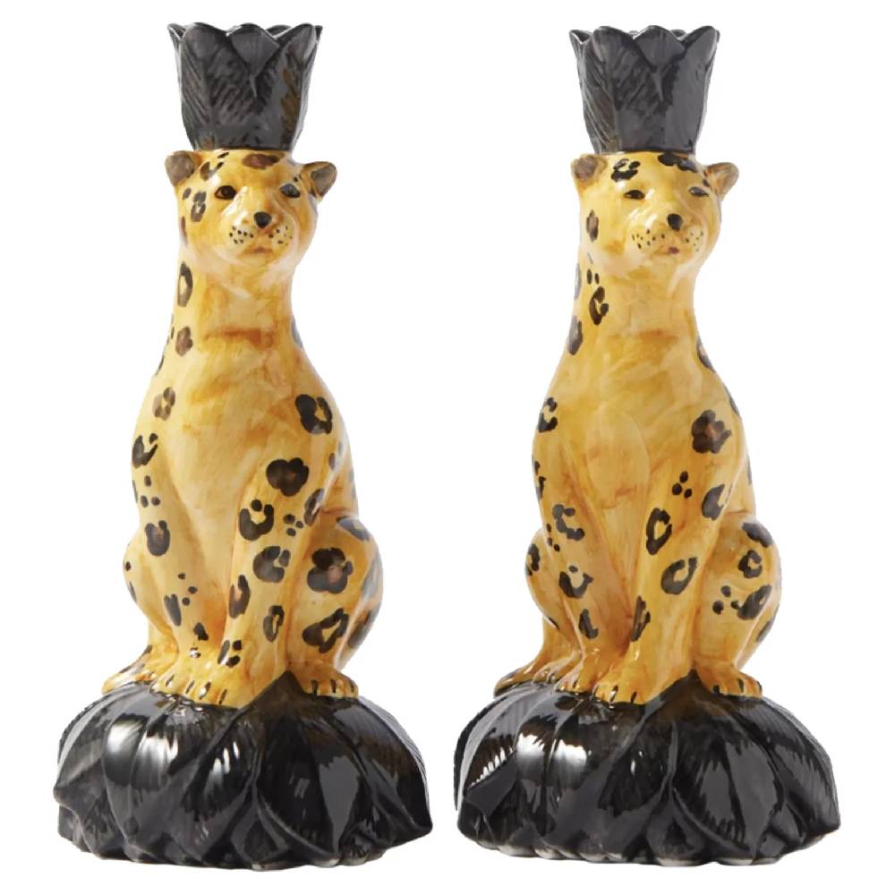 Les Ottomans Handpainted leopard ceramic candleholder MAR03