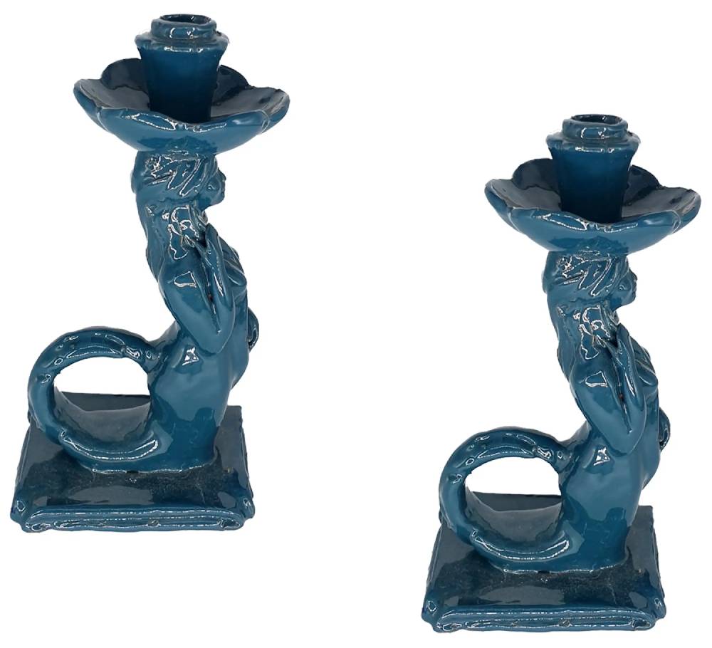 Les Ottomans Handpainted mermaids ceramic candleholder MAR41