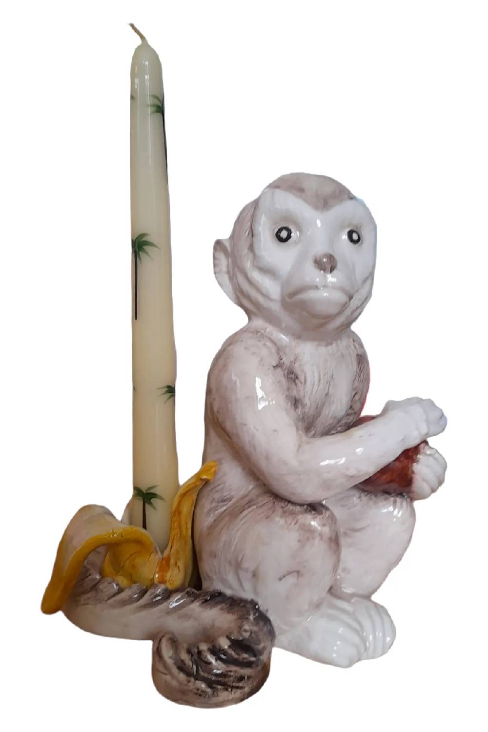 Les Ottomans Handpainted monkey ceramic candleholder MAR69