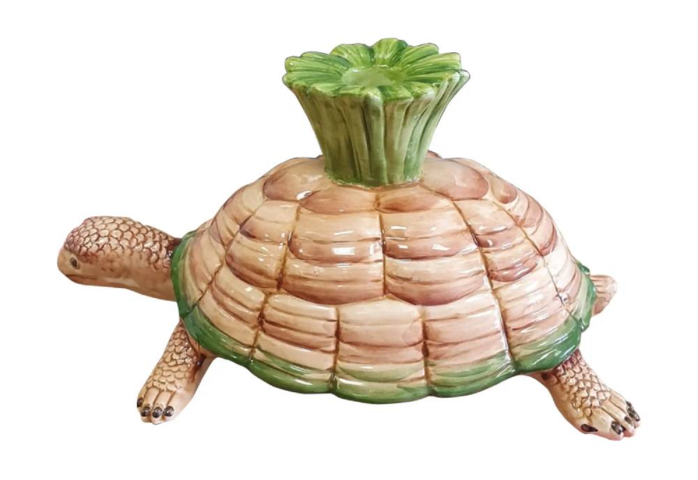 Les Ottomans Handpainted turtle ceramic candleholder MAR36