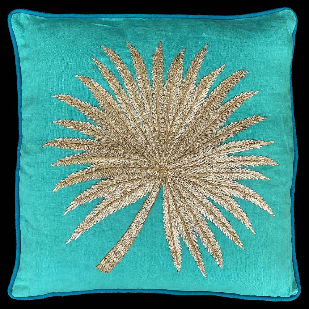 Les Ottomans Hand-embroidered linen cushion EBC48