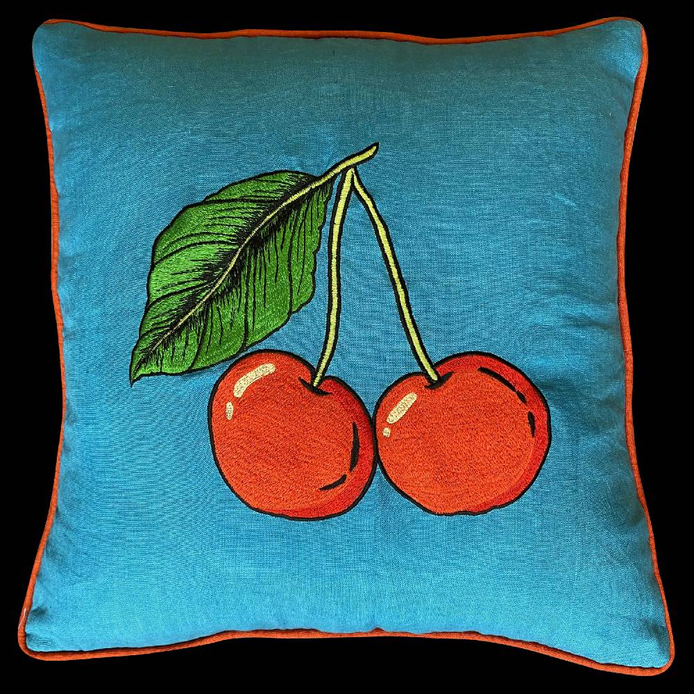 Les Ottomans Hand-embroidered linen cushion EBC53