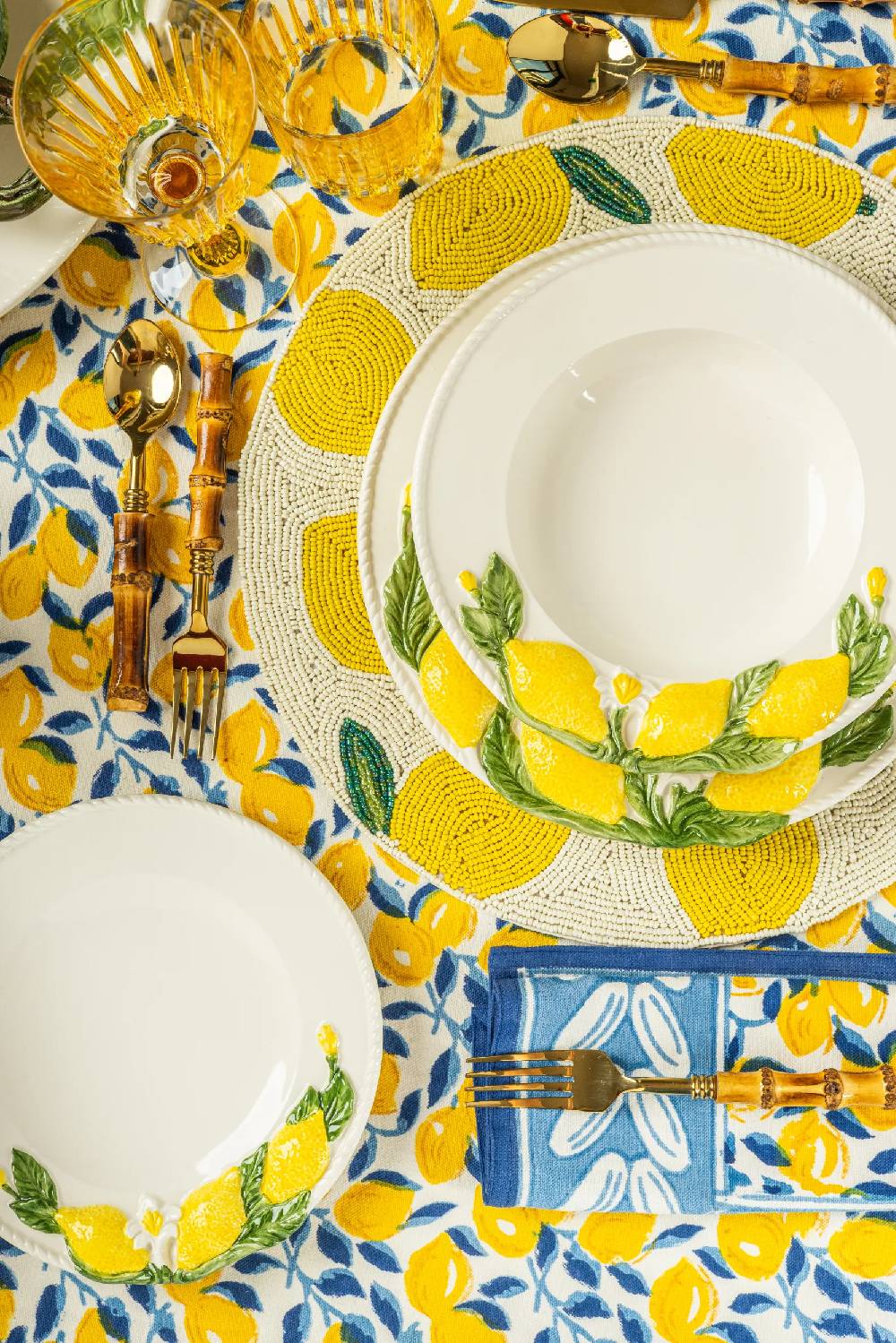 Les Ottomans Lemon Handpanited Ceramic Pasta Bowl