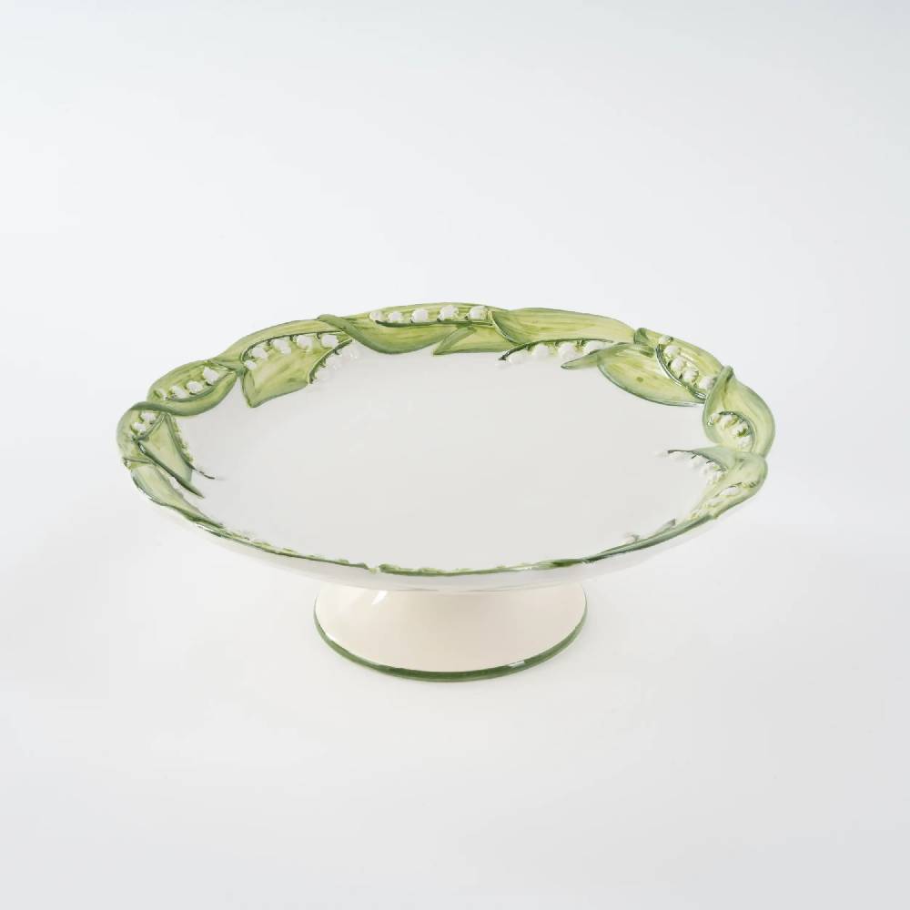 Les Ottomans Lilly of the valley handpainted ceramic cake stand