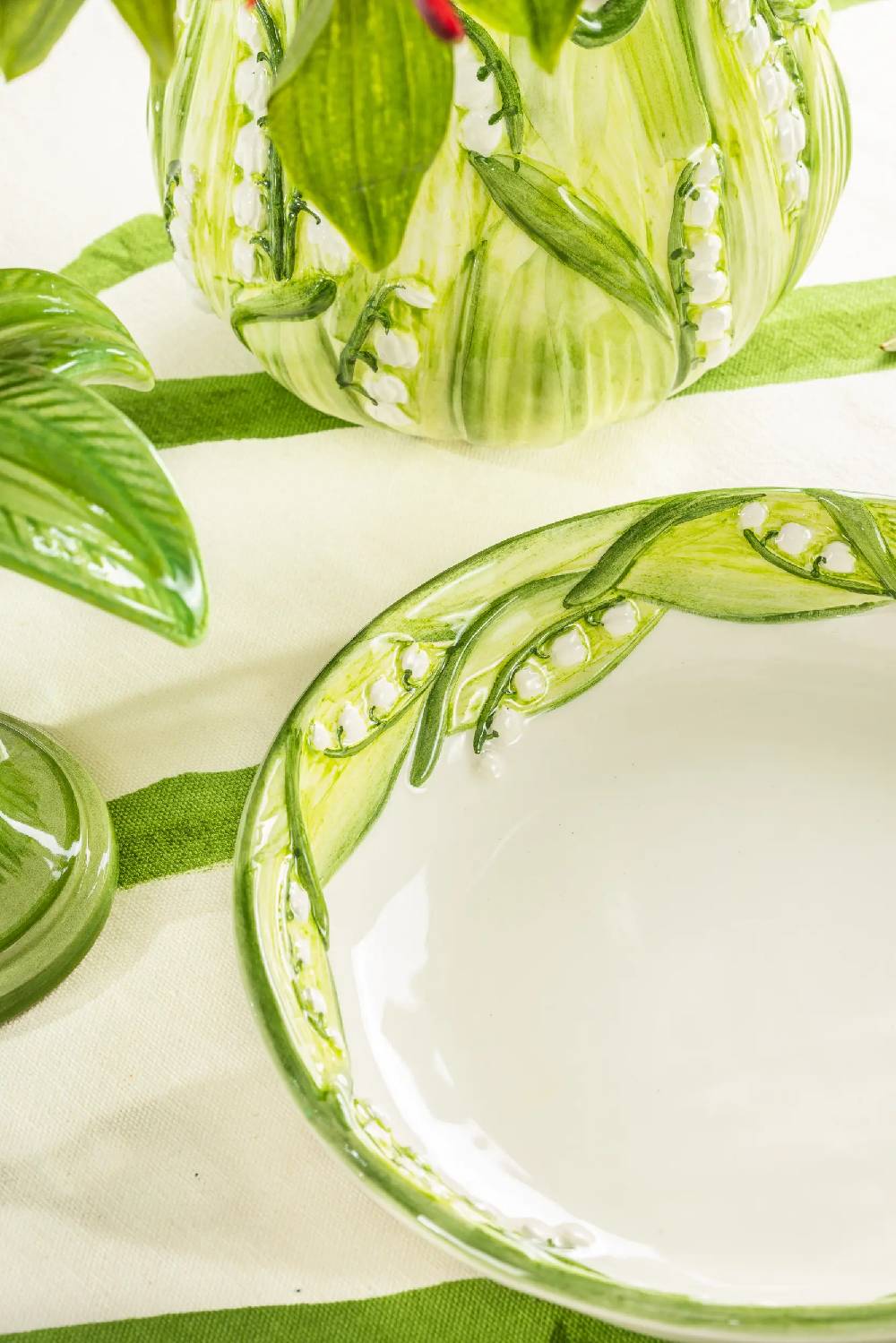 Les Ottomans Lilly Of The Valley Handpainted Ceramic Pasta Bowl