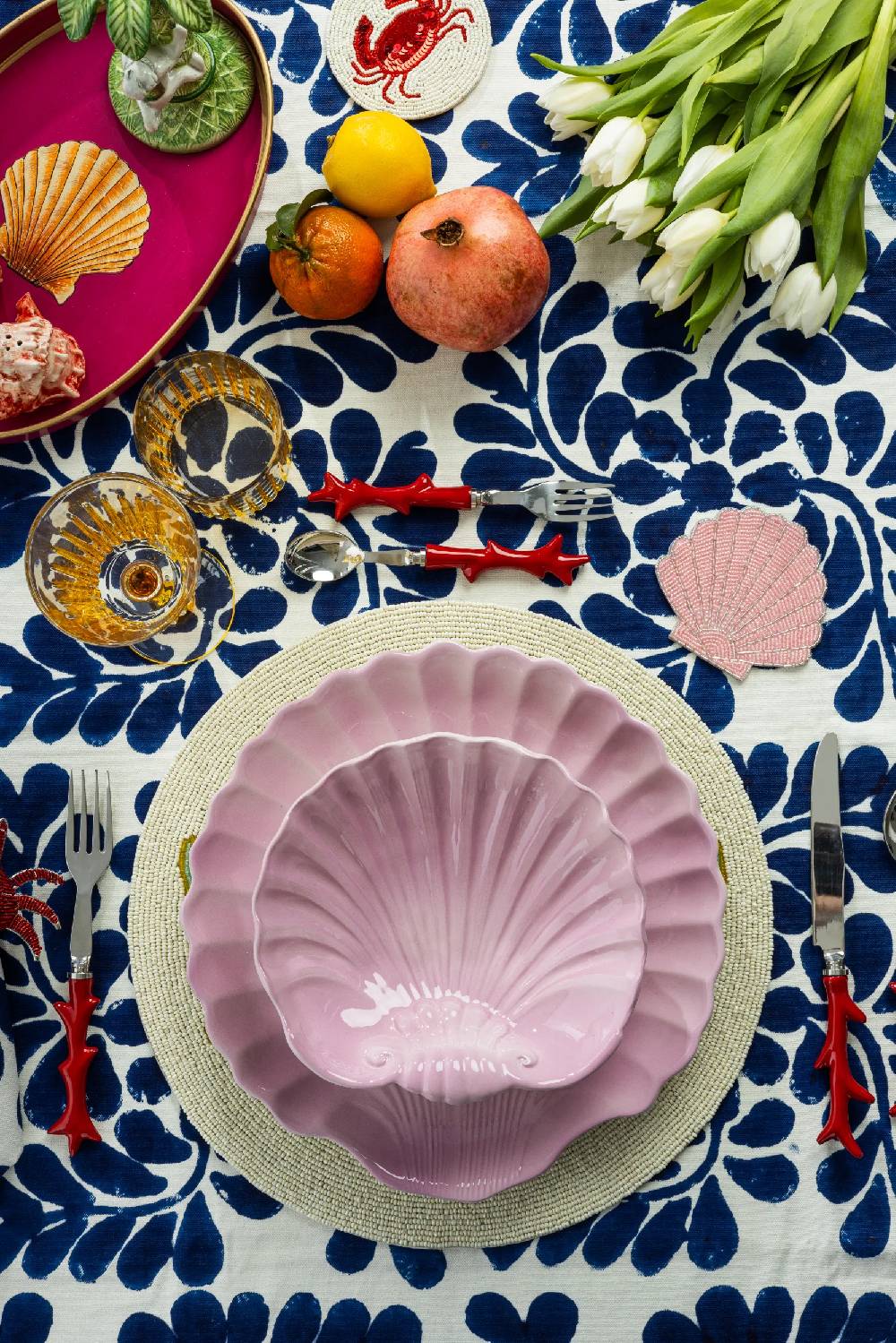 Les Ottomans Shell Handpainted Ceramic Dessert Plate