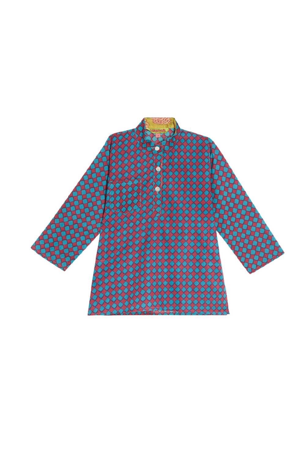 Lisa Corti baby kurta diamond check maroon turquoise