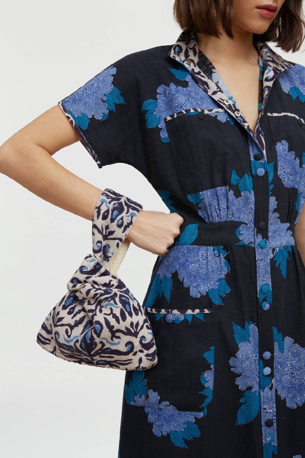 Lisa Corti borsa knot reversibile abhanery damasque black