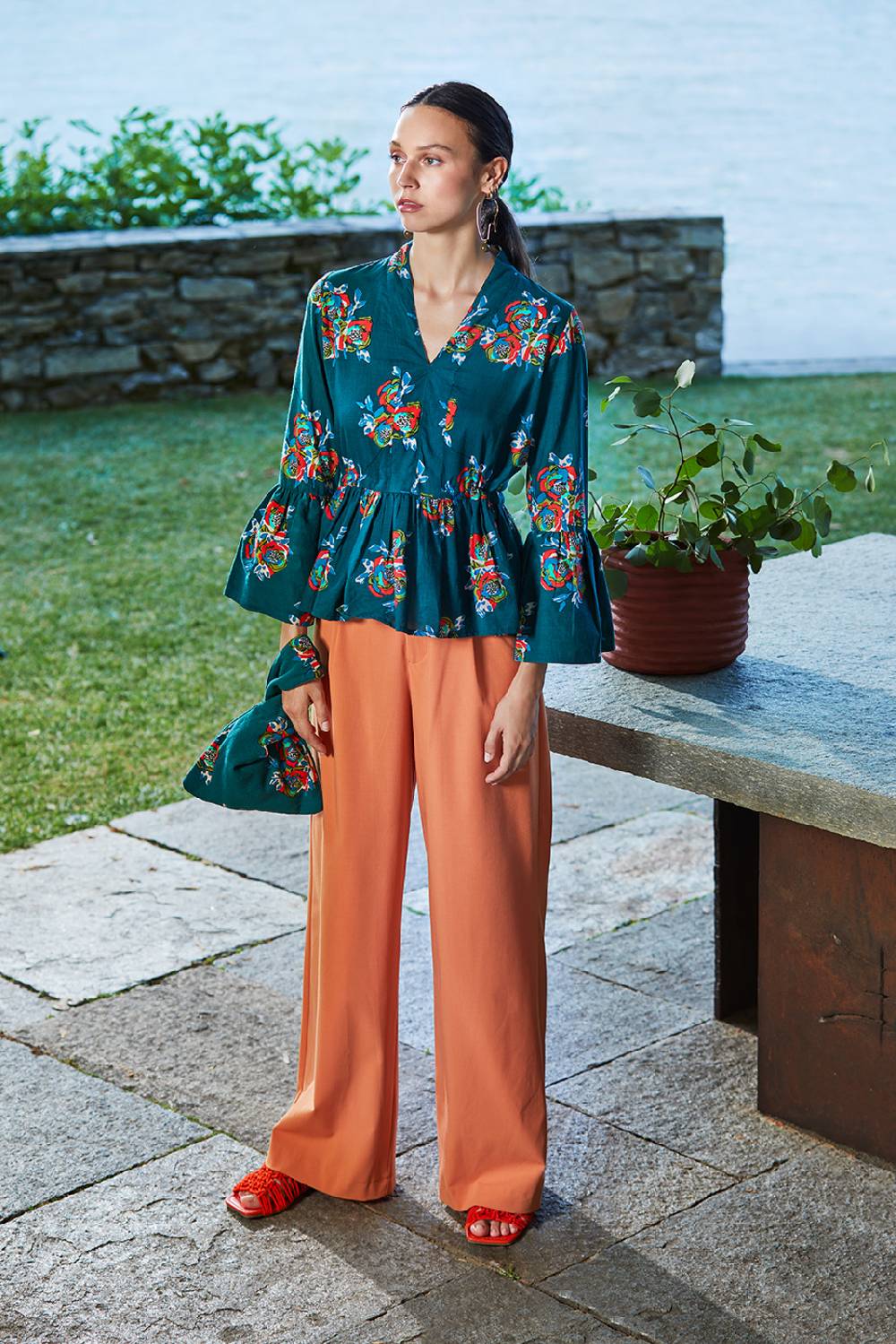 Lisa Corti borsa knot reversibile cubist rose peacock