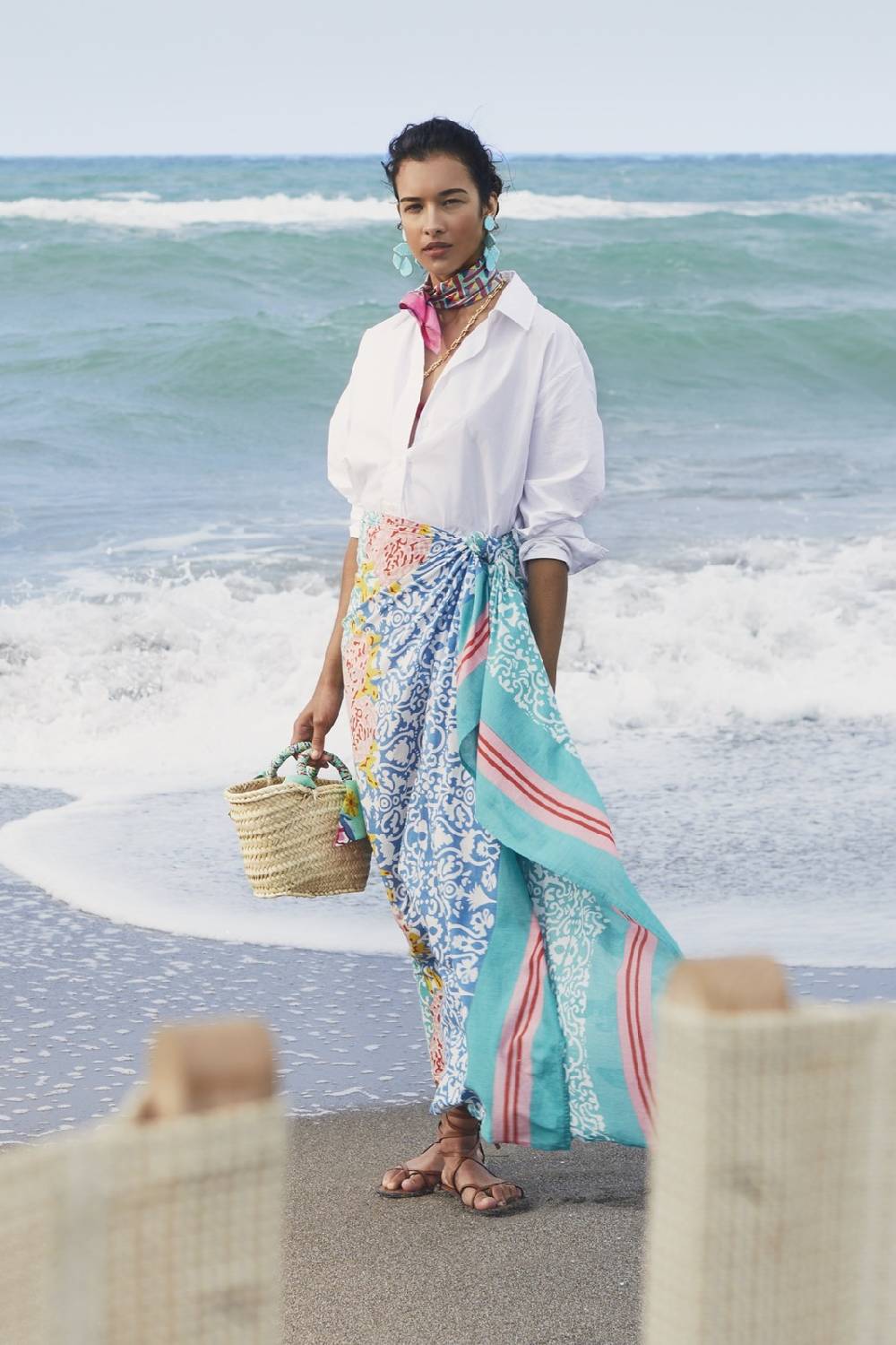 Lisa Corti Borsa Mercato In Paglia Aqua -rebecca De Ravenel X Lisa Corti