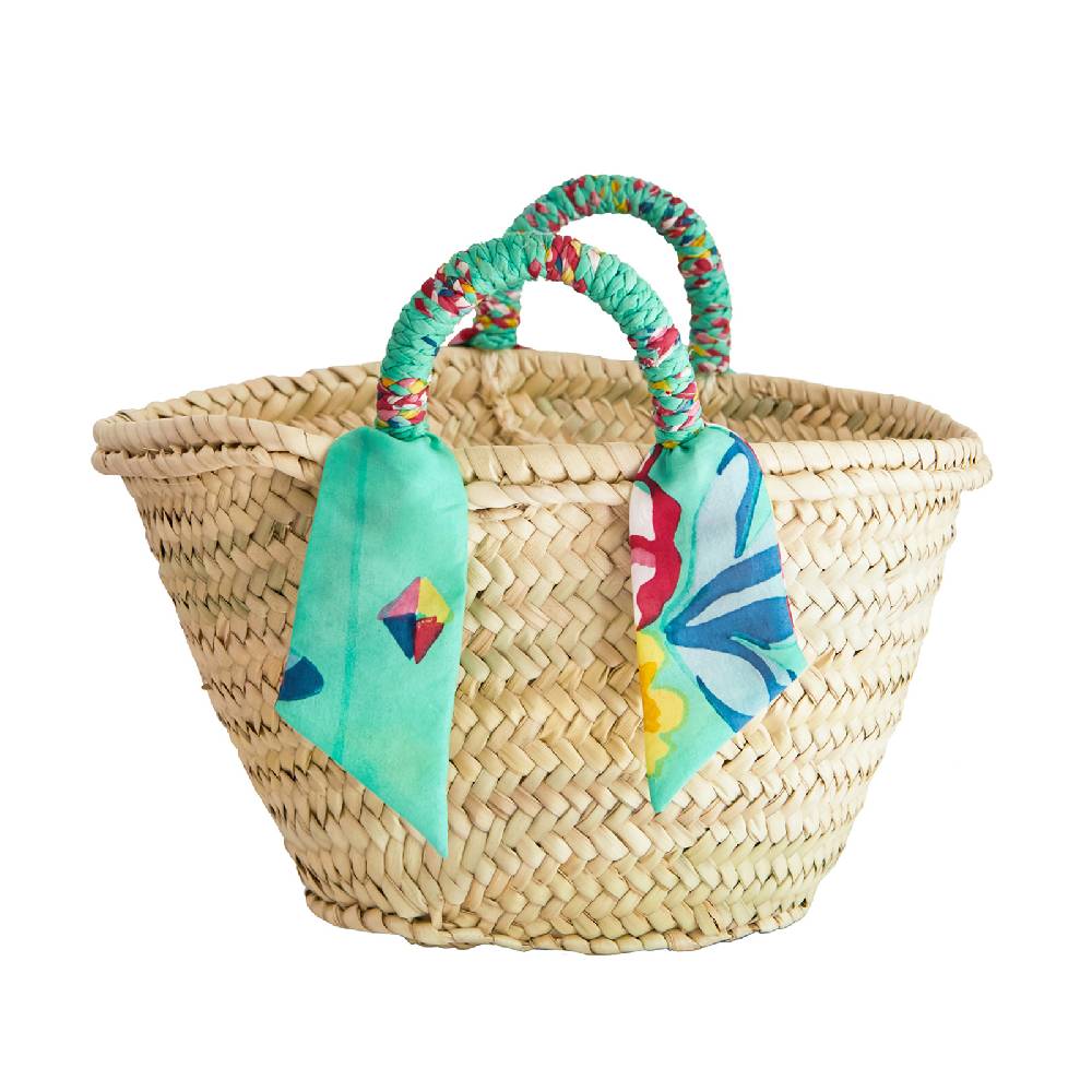 Lisa Corti borsa mercato in paglia aqua -rebecca de ravenel x lisa corti
