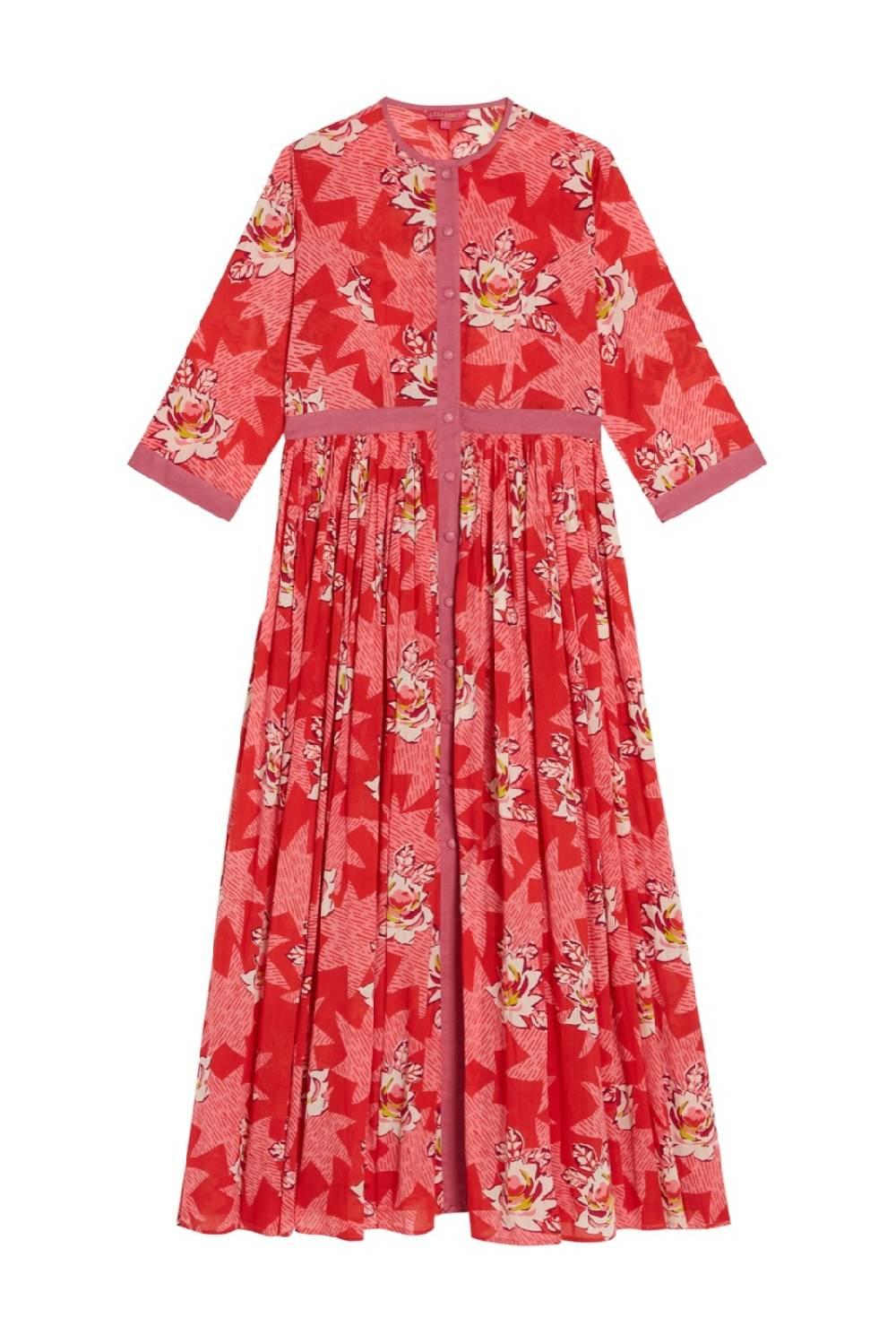 Lisa Corti Caftano Lungo Aperto Rainbow Star Flower Red