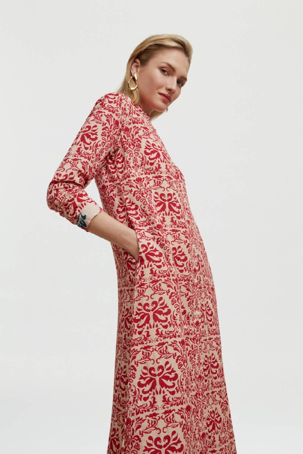 Lisa Corti Caftano Lungo Aperto Tangeri Damask Natural