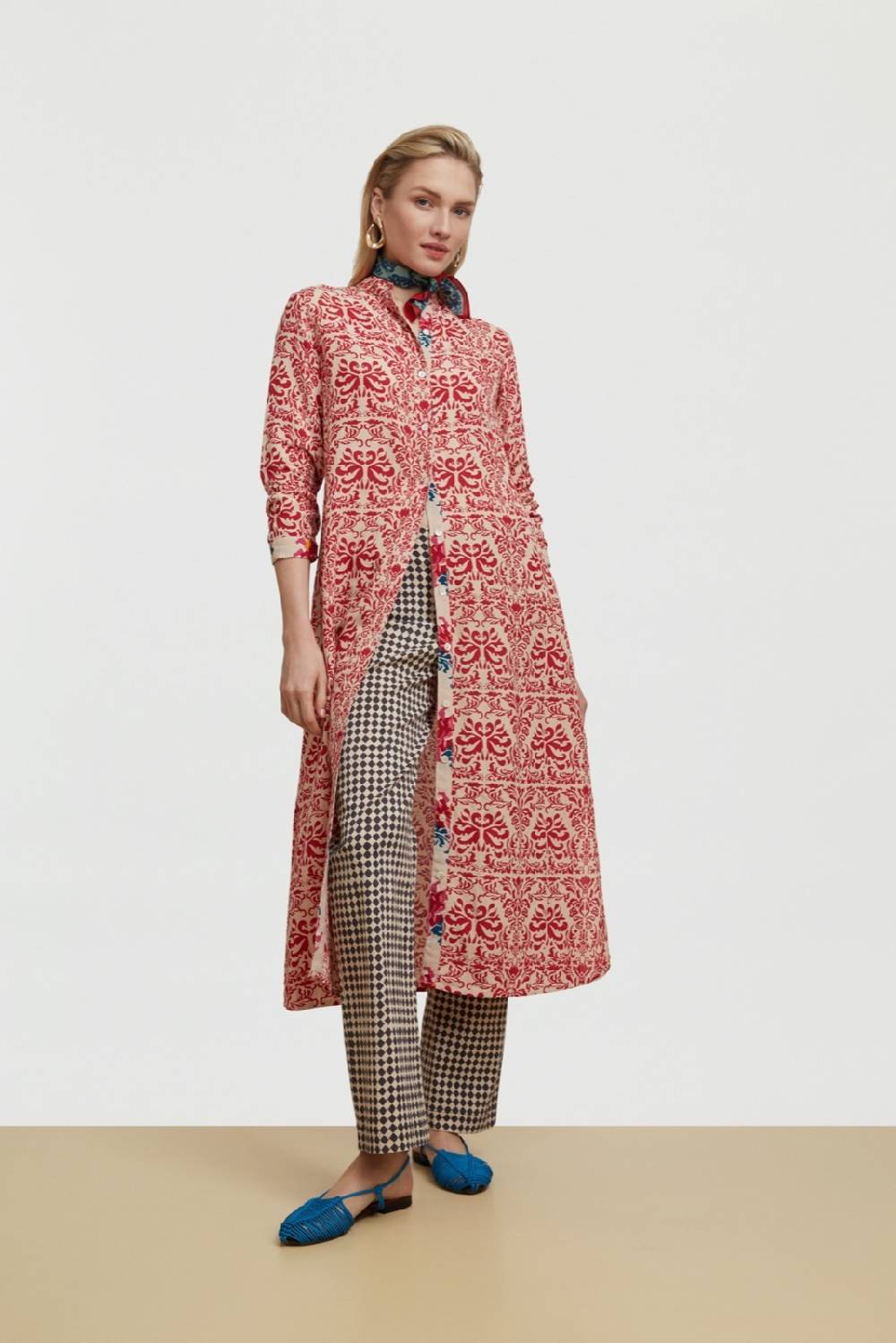 Lisa Corti Caftano Lungo Aperto Tangeri Damask Natural