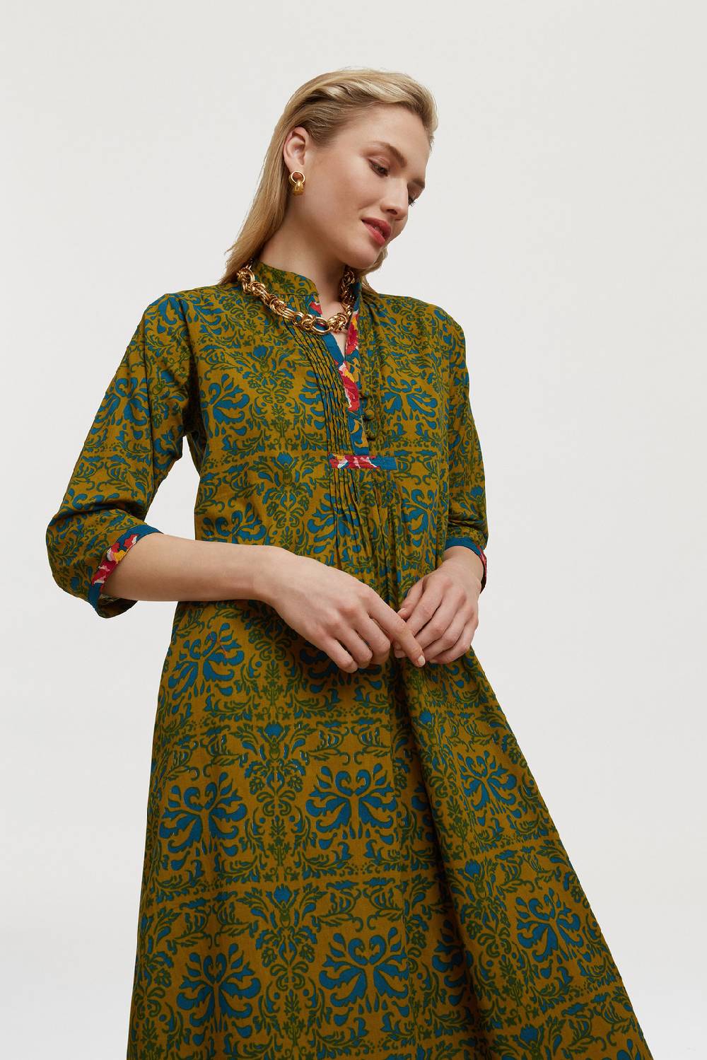 Lisa Corti Caftano Mirte Tangeri Damask Olive Green