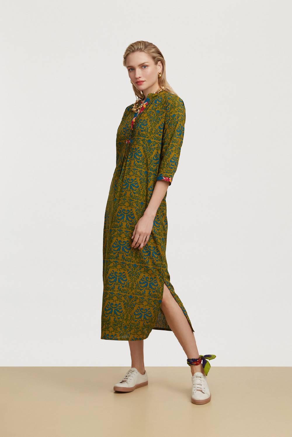 Lisa Corti caftano mirte tangeri damask olive green