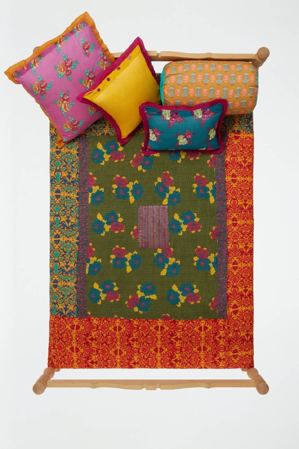 Lisa Corti Copriletto Reversibile Gudri 220x250cm Kauai Peony Olive Green