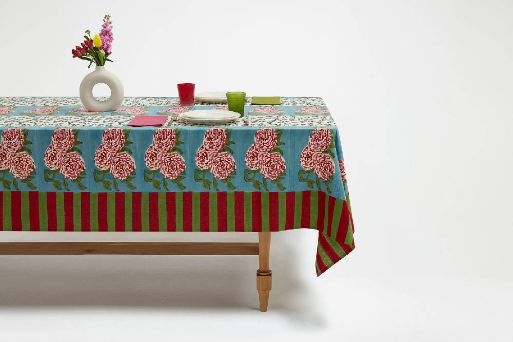 Lisa Corti Cotton Cloth 180x350cm Leopard Stripes Sky