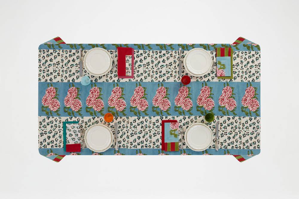 Lisa Corti Cotton Cloth 180x350cm Leopard Stripes Sky