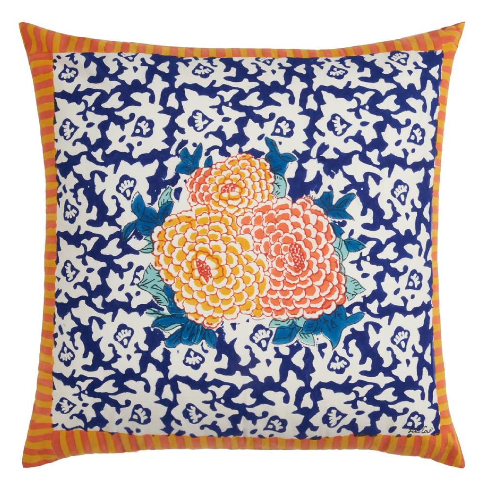 Lisa Corti federa cotone 60x60cm arabesque corolla blue natural