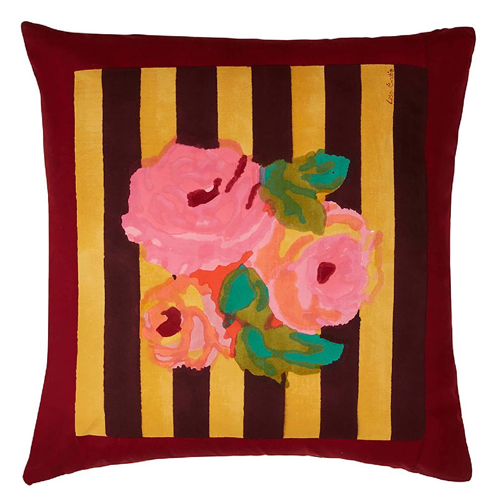 Lisa Corti federa cotone 60x60cm nizam stripes mustard maroon