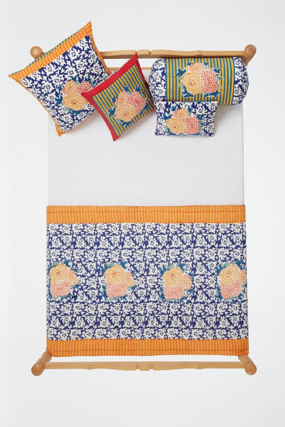 Lisa Corti Federa Cotone Rullo Paloma Arabesque Corolla Blue Natural