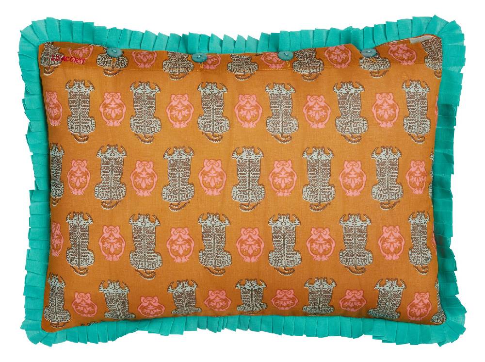 Lisa Corti federa organza 35x50cm tiger motive mustard