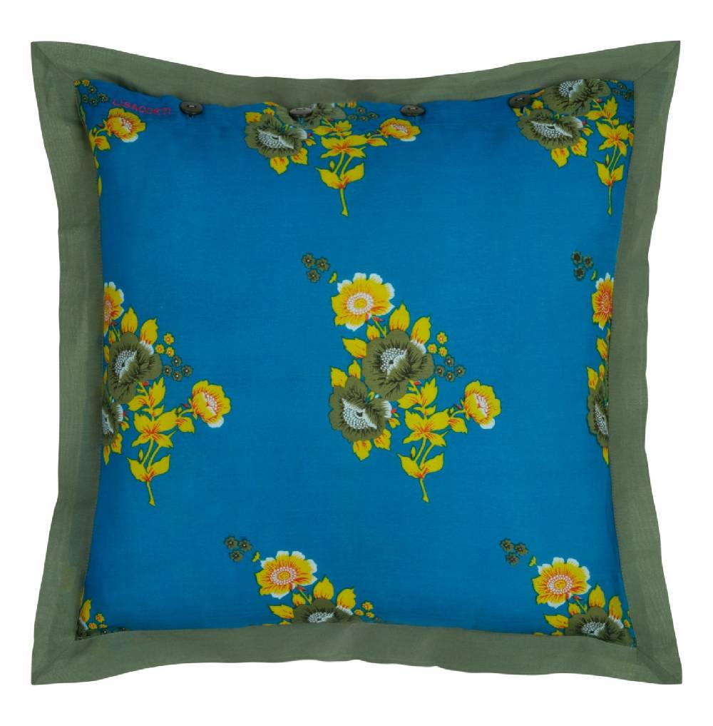 Lisa Corti federa organza 45x45cm flower bouquet cobalt