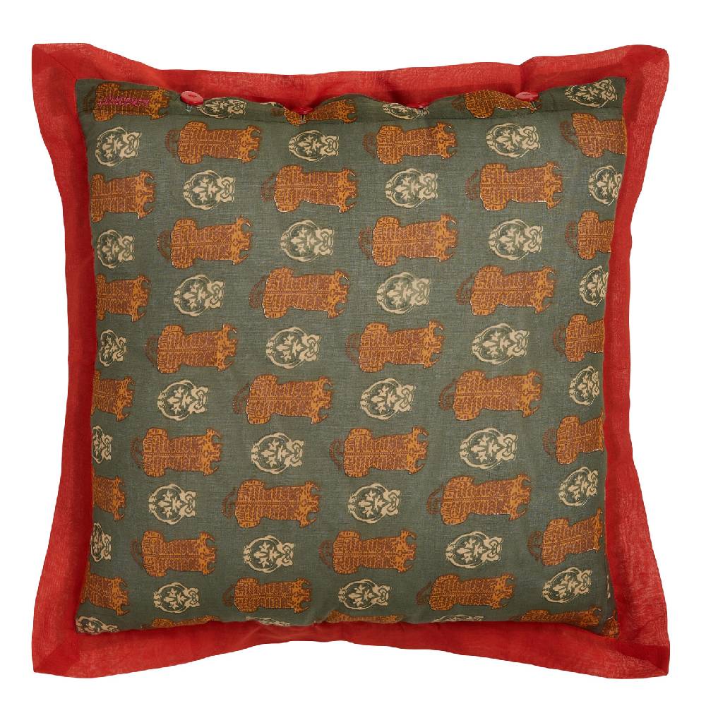 Lisa Corti federa organza 45x45cm tiger motive celadon