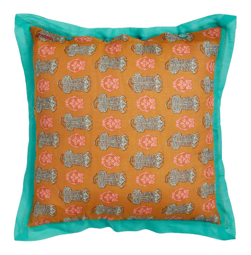 Lisa Corti federa organza 45x45cm tiger motive mustard