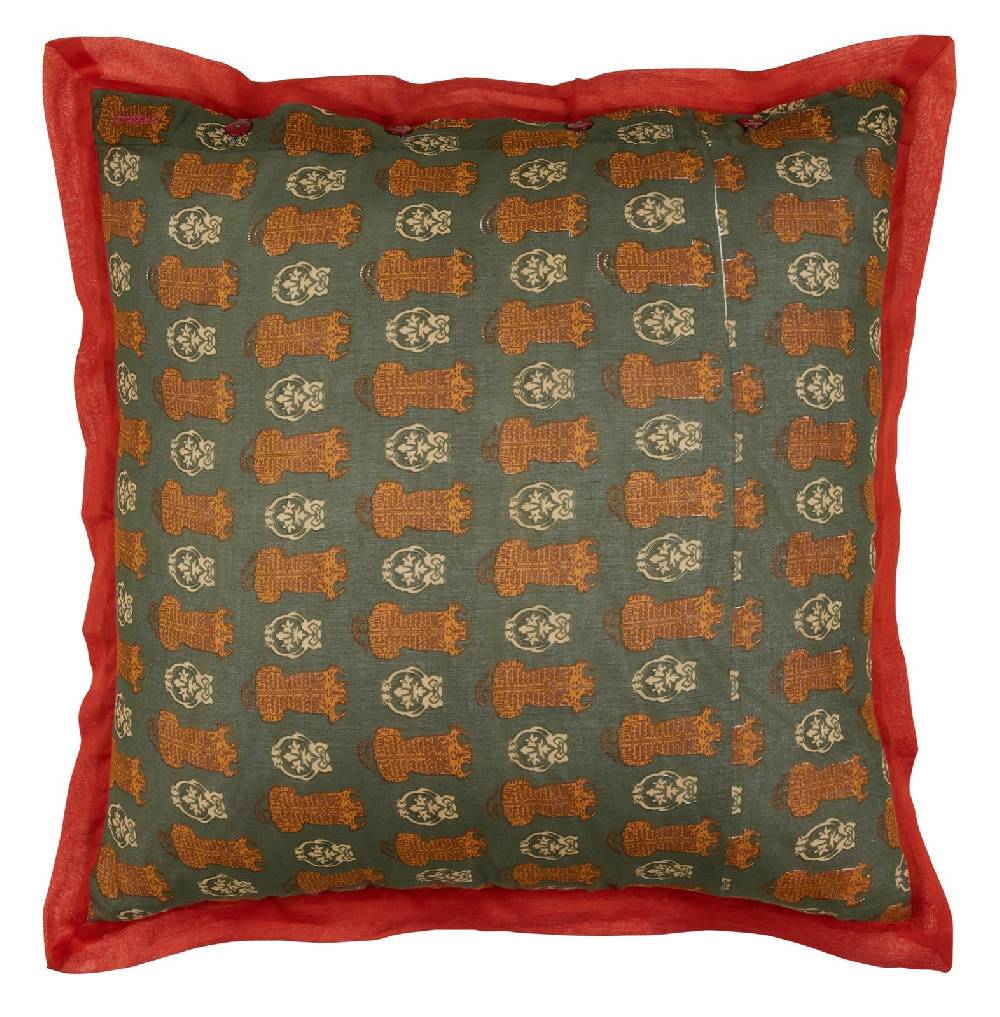 Lisa Corti federa organza 60x60cm tiger motive celedon