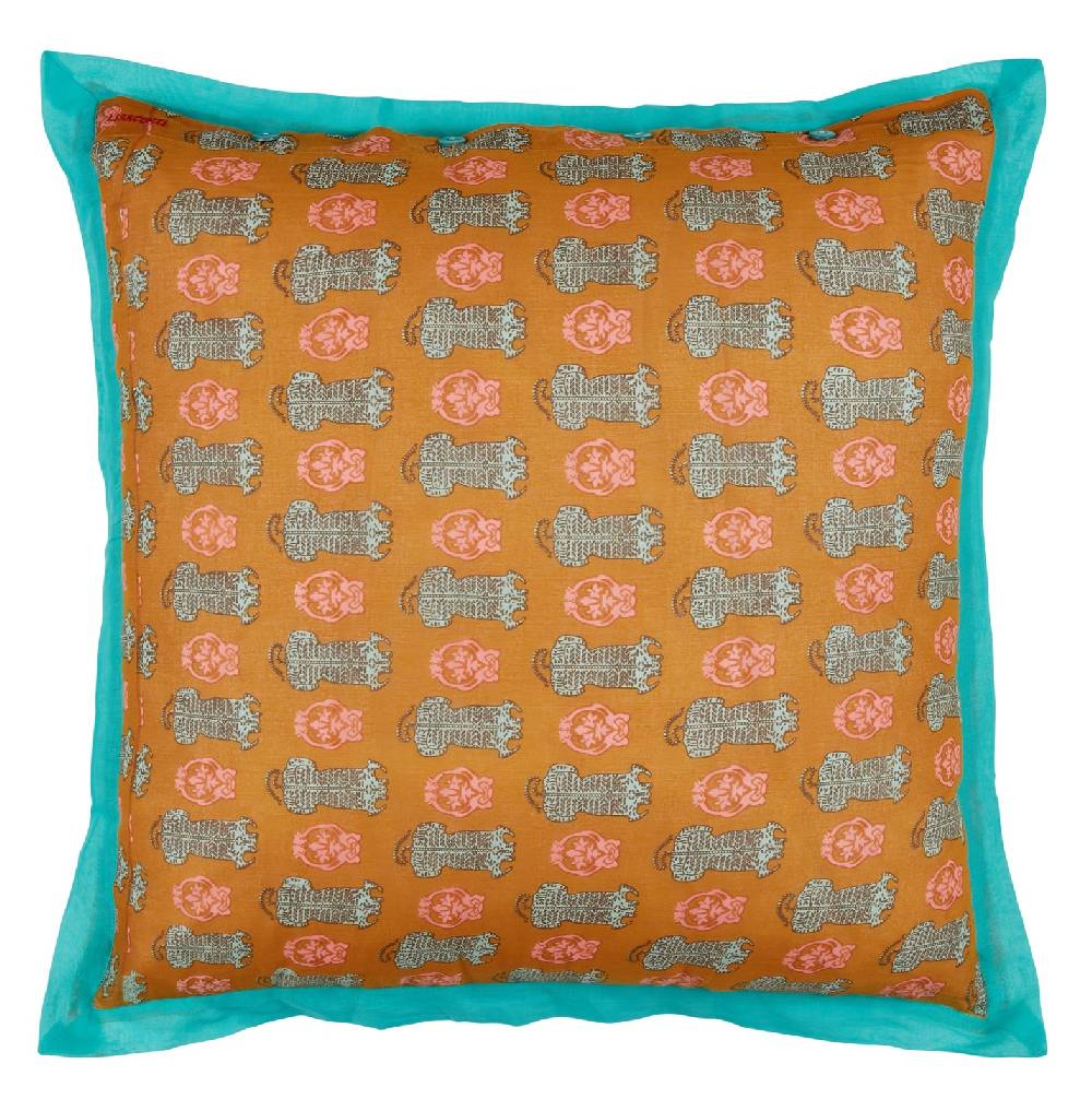 Lisa Corti federa organza 60x60cm tiger motive mustard