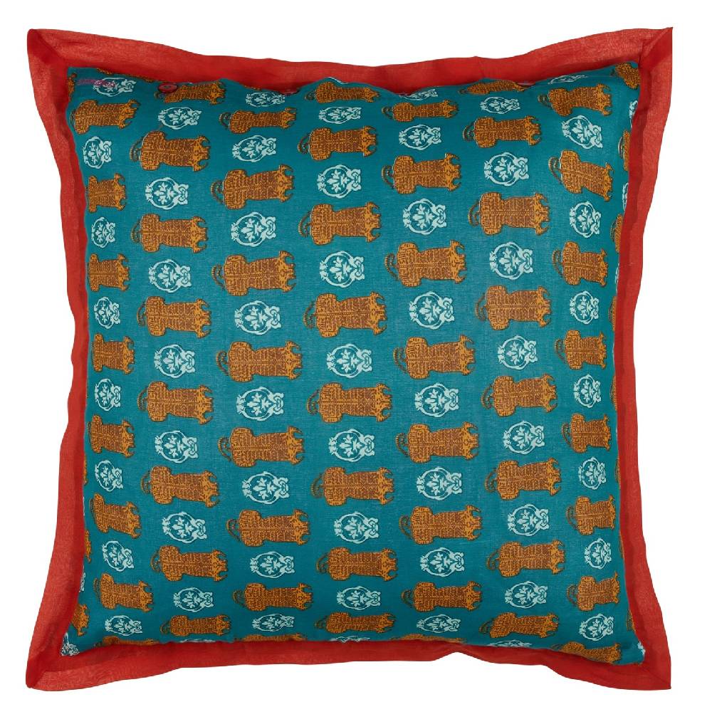 Lisa Corti federa organza 60x60cm tiger motive peacock