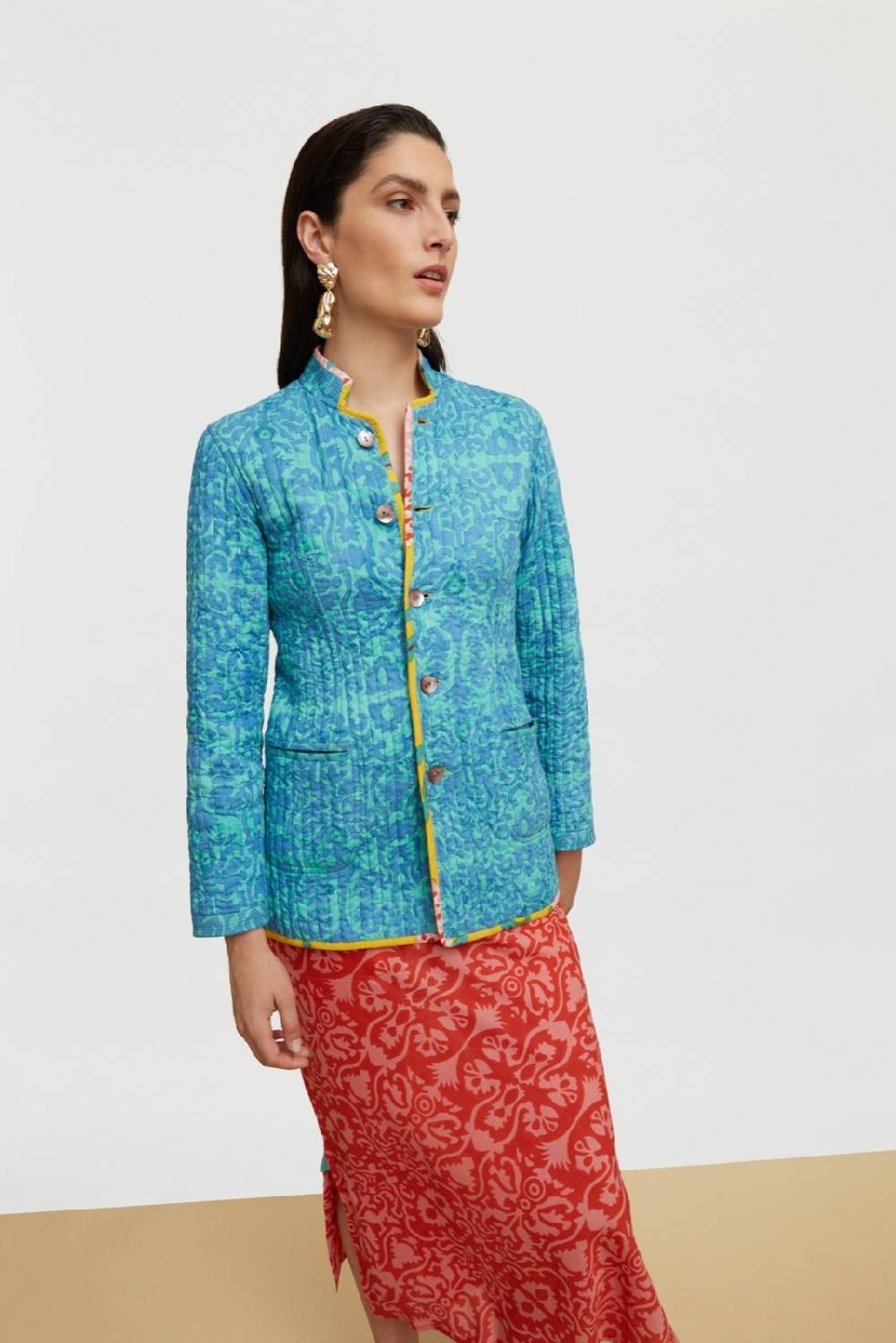 Lisa Corti Giacca Reversibile Jhodpuri Leopard Flower Yellow