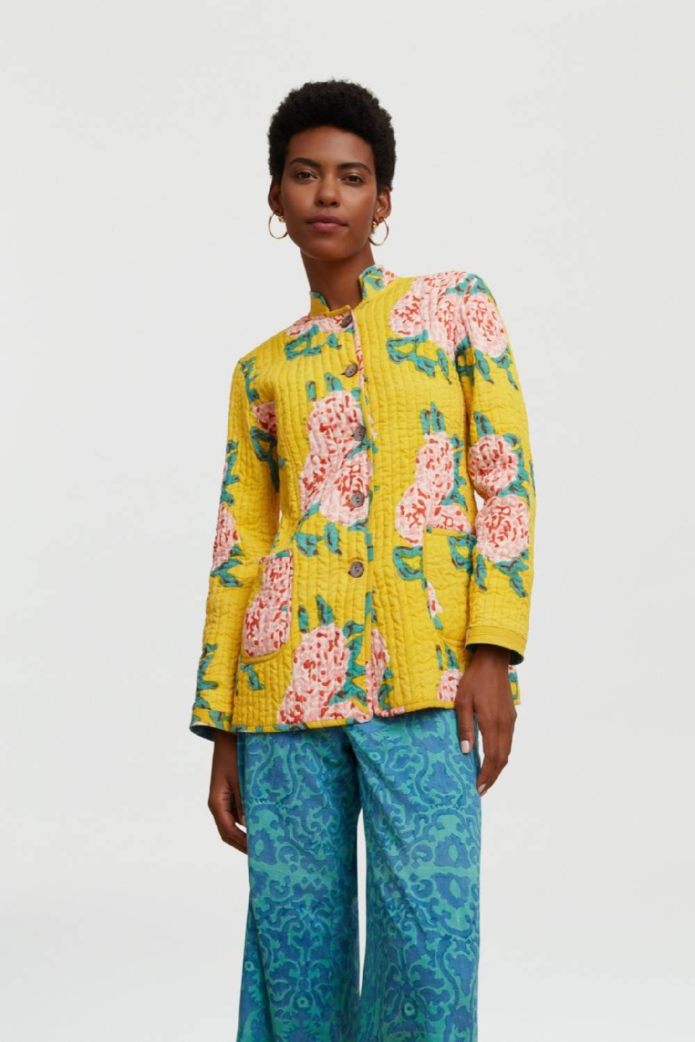 Lisa Corti giacca reversibile jhodpuri leopard flower yellow