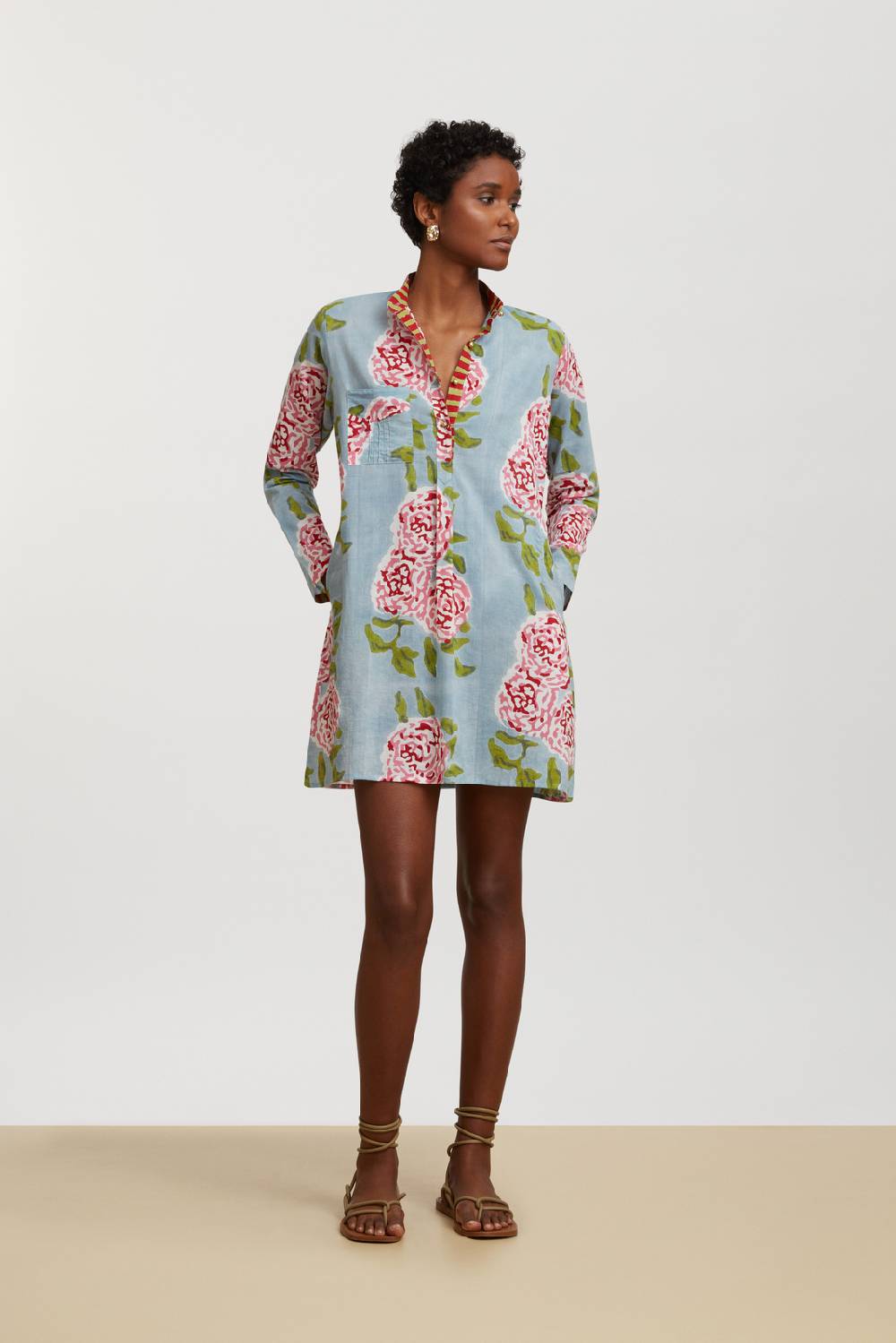 Lisa Corti Kurta Corta Leopard Flower Sky Light Blue