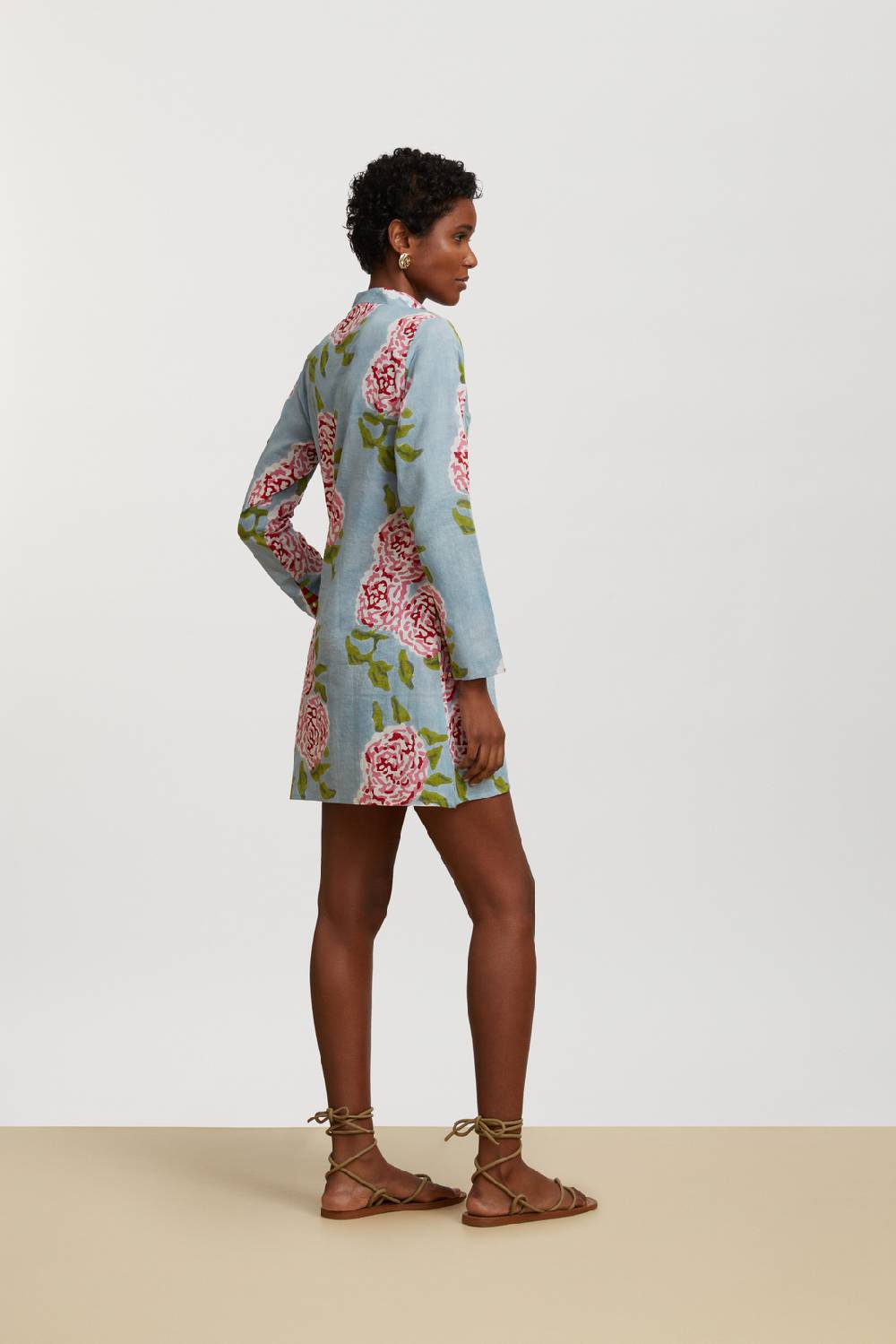 Lisa Corti Kurta Corta Leopard Flower Sky Light Blue