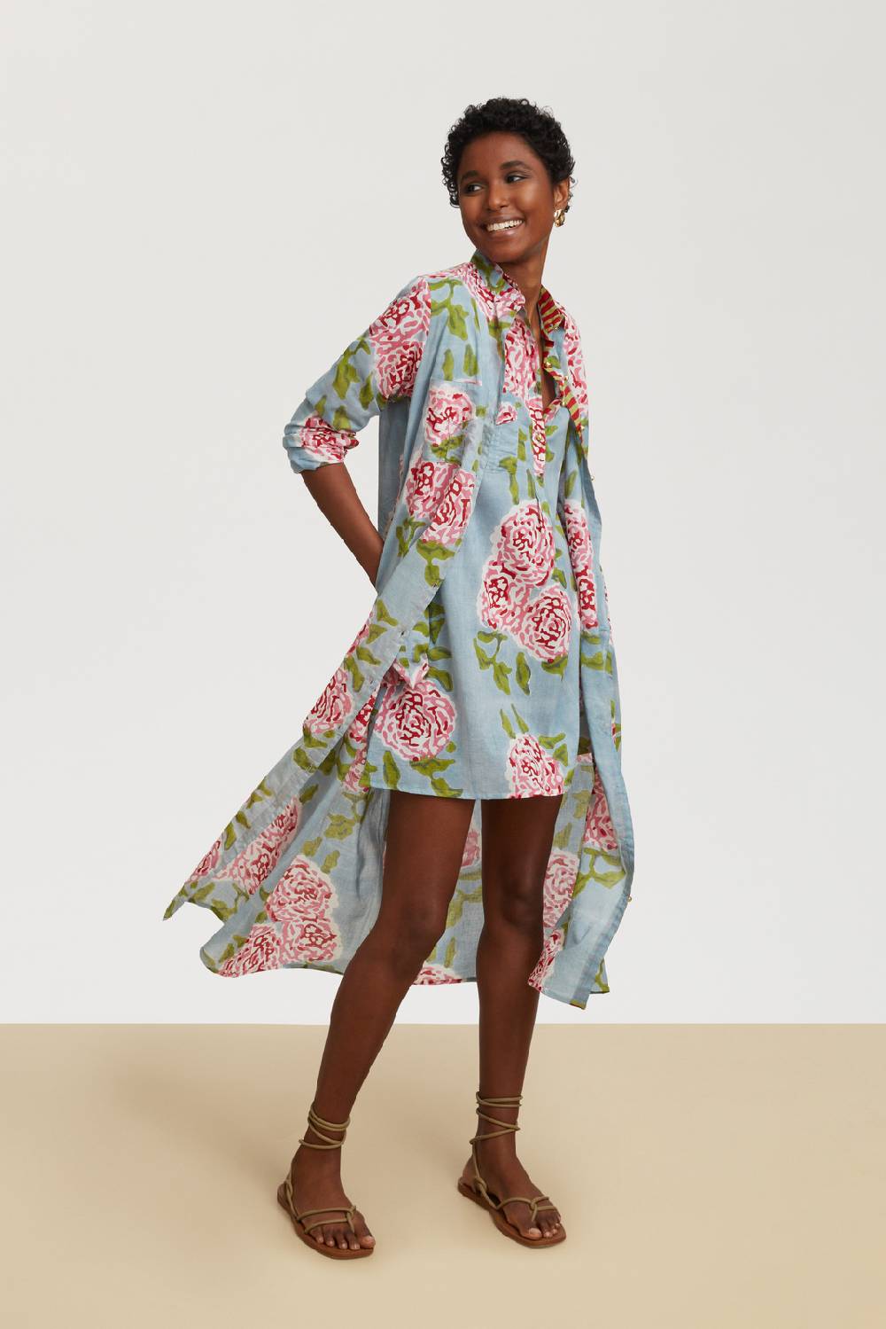 Lisa Corti Kurta Corta Leopard Flower Sky Light Blue